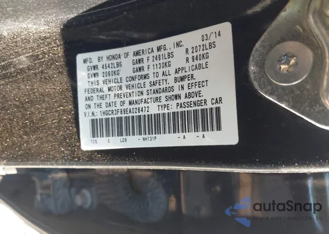 2014 Honda Accord Ex-L V-6 z USA, uszkodzony, nr VIN 1HGCR3F89EA026472